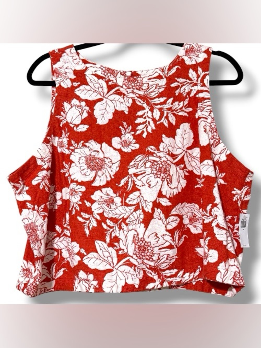 Old Navy xl sleeveless linen blend top red floral full button back high neck